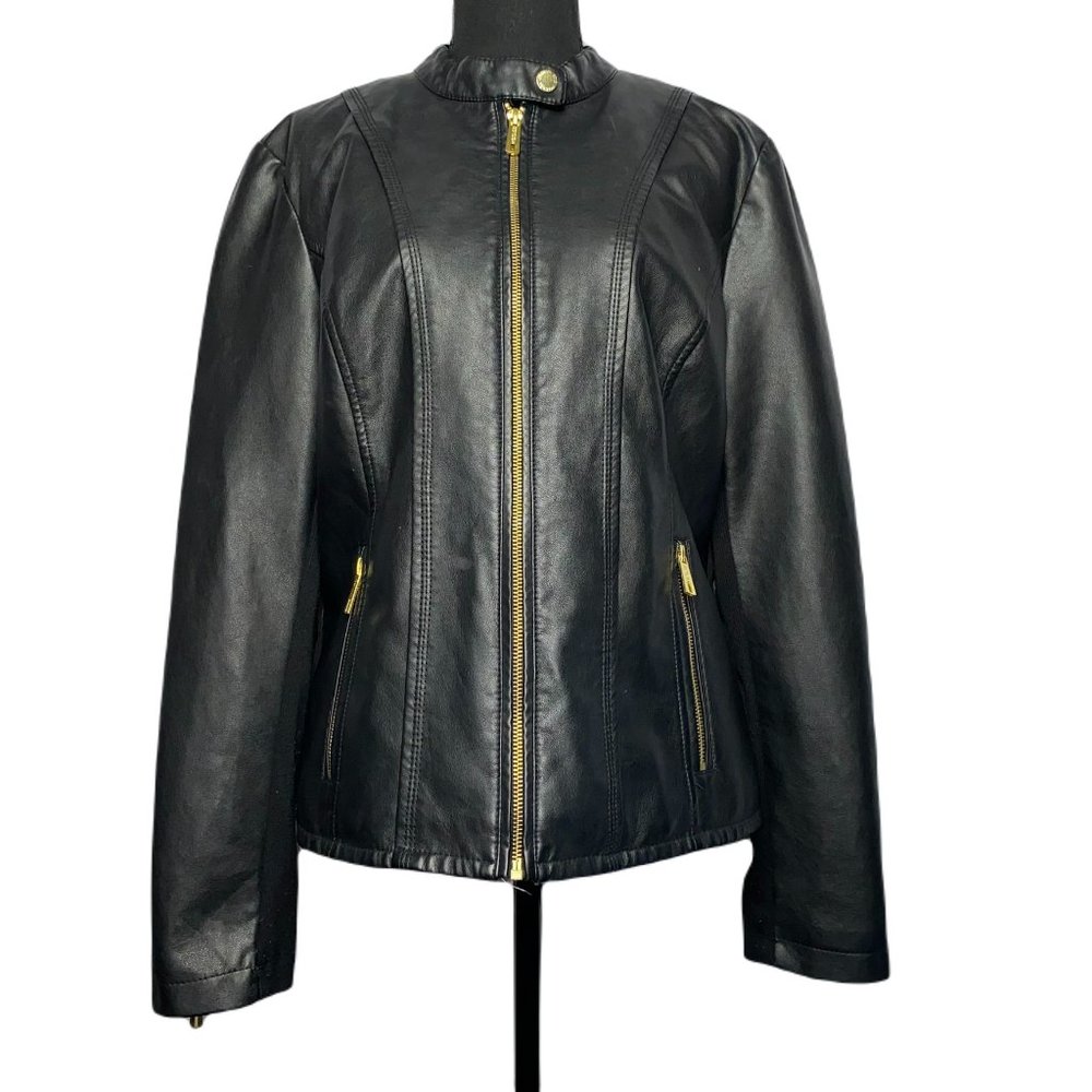 Kenneth Cole Reaction Black Faux Leather Jacket Size L